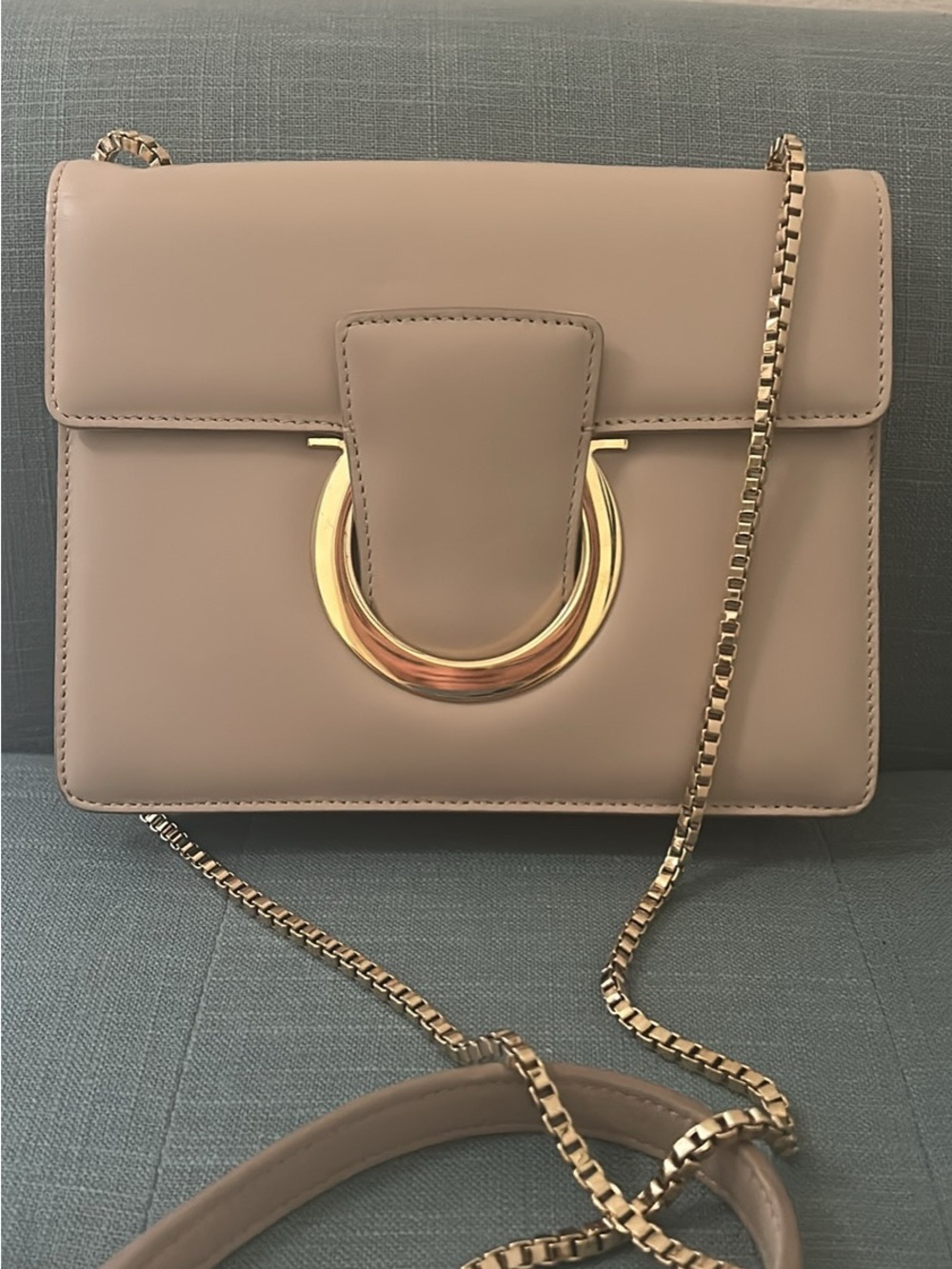 Salvatore Ferragamo Beige Leather Crossbody with Gold Hardware